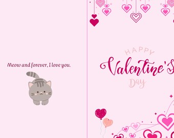 Niedliche Valentinstagskarte, druckbare digitale Download Karte, Geschenk, Valentinstag Geschenk, Katze