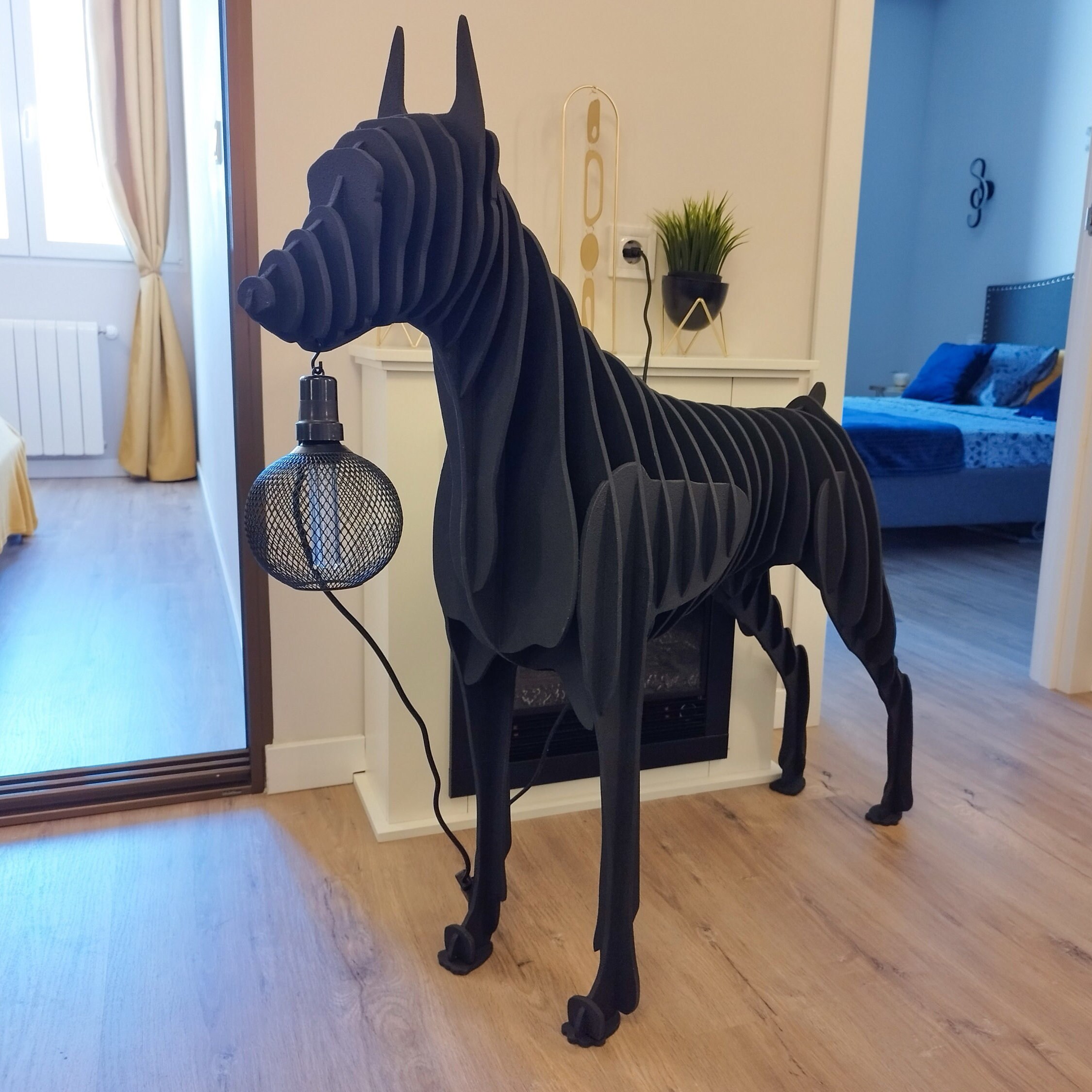 Stylish Floor Lamp Made of Wood in the Shape of a Doberman Dog. Floor ...