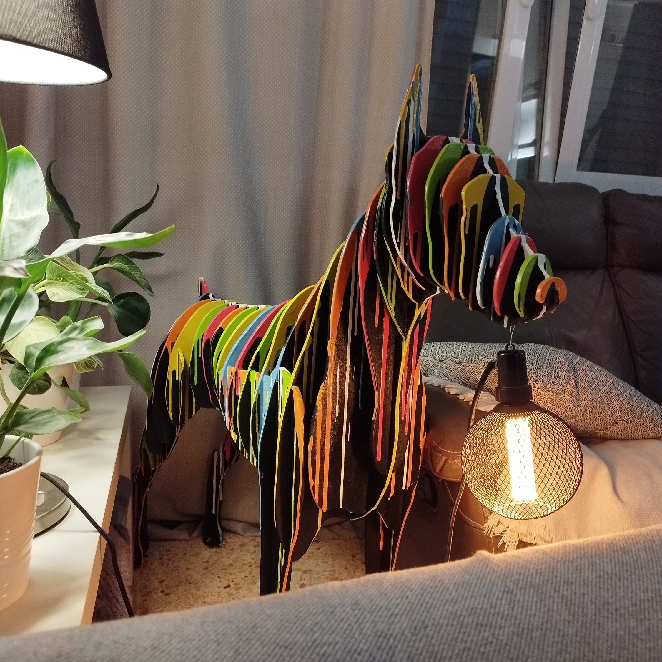 Stylish Floor Lamp Made of Wood in the Shape of a Doberman Dog. Floor ...