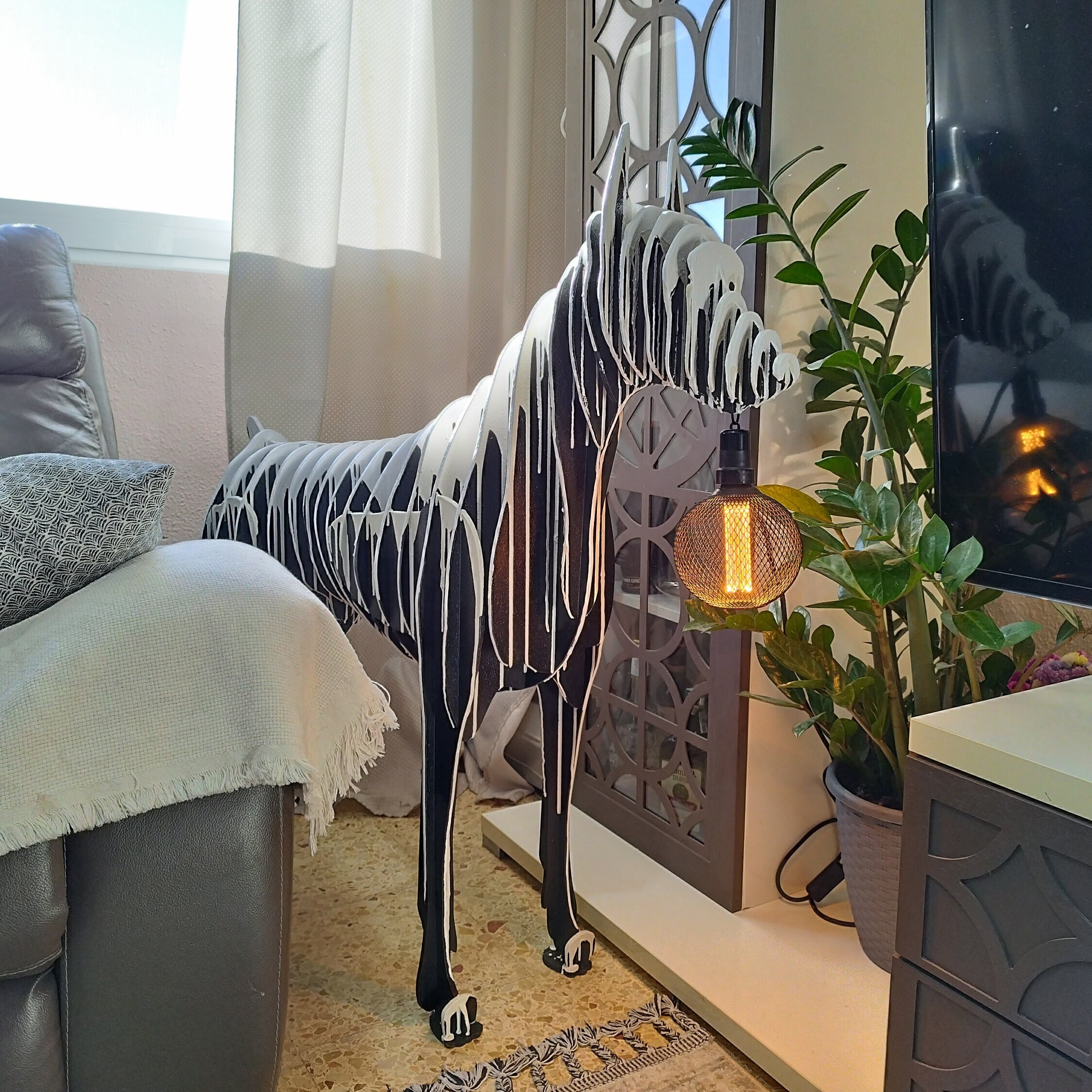 Stylish Floor Lamp Made of Wood in the Shape of a Doberman Dog. Floor ...