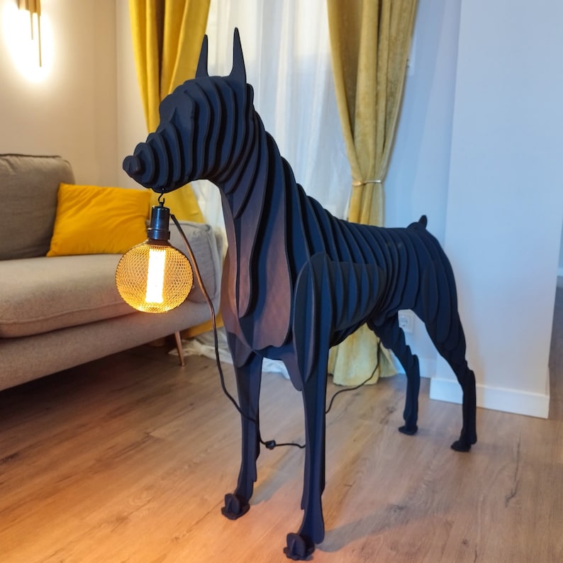 Stylish Floor Lamp Made of Wood in the Shape of a Doberman Dog. Floor ...