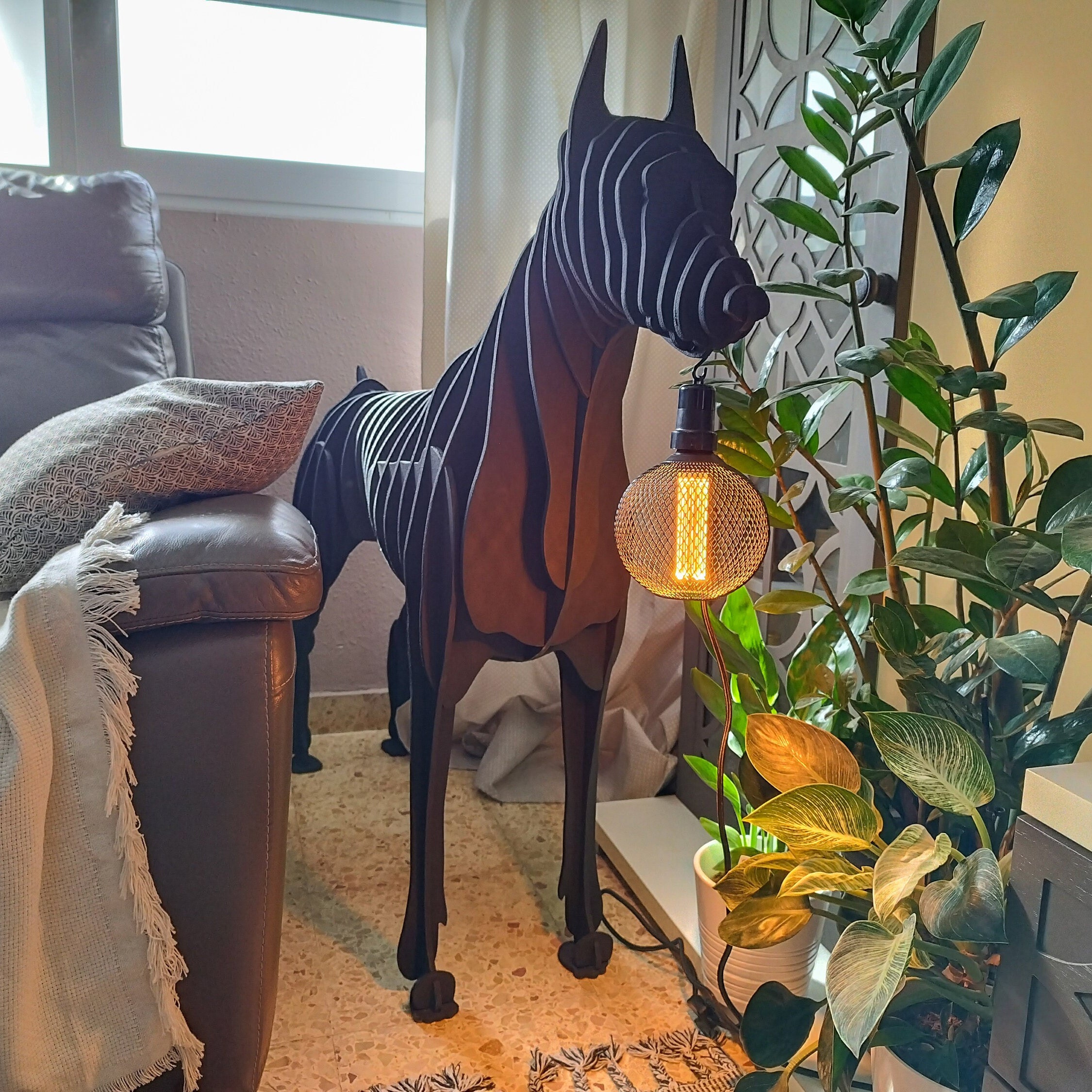 Stylish Floor Lamp Made of Wood in the Shape of a Doberman Dog. Floor ...