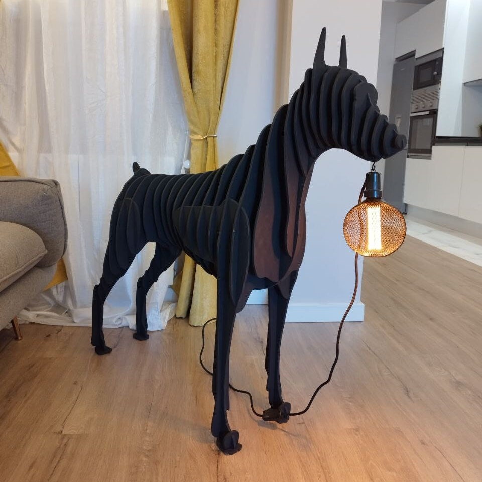 Stylish Floor Lamp Made of Wood in the Shape of a Doberman Dog. Floor ...