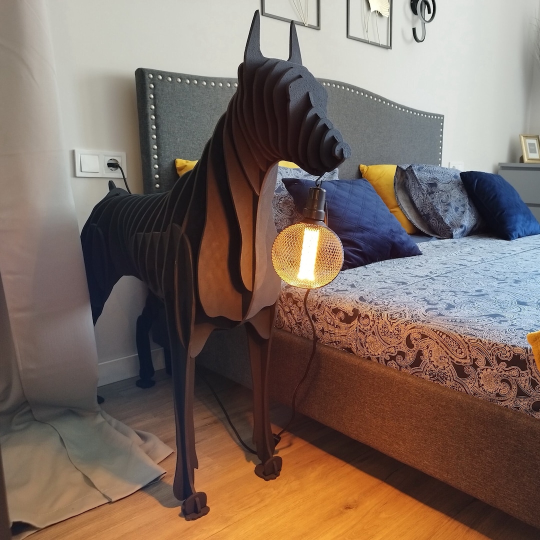 Stylish Floor Lamp Made of Wood in the Shape of a Doberman Dog. Floor ...