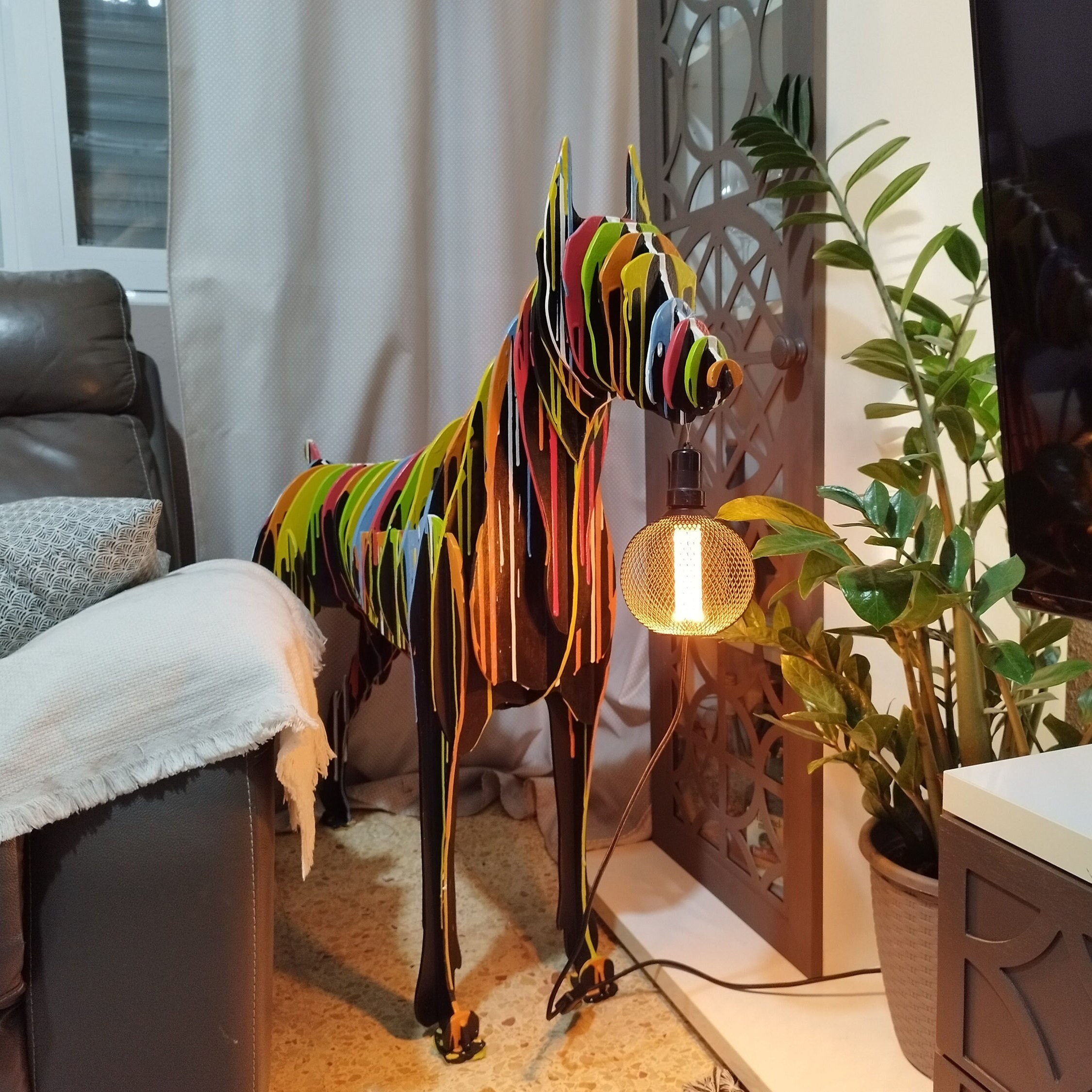 Stylish Floor Lamp Made of Wood in the Shape of a Doberman Dog. Floor ...