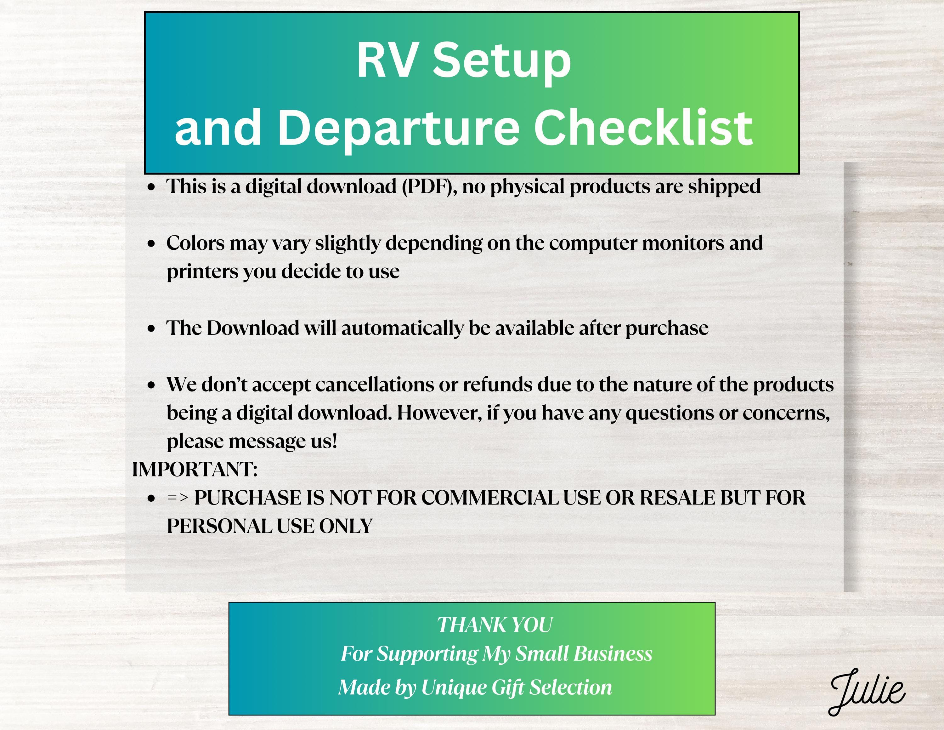 RV Camping Checklist | Trailer Setup & Departure List | Camping Packing ...