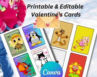 Tarjetas de San Valentín imprimibles para niños / Tarjetas de San Valentín para el aula / San Valentín escolar / Descarga instantánea