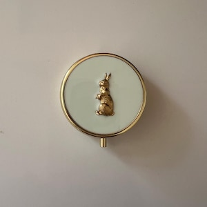Mint Green Pill Box: Brass Bunny Rabbit, Handcrafted Medicine Organizer
