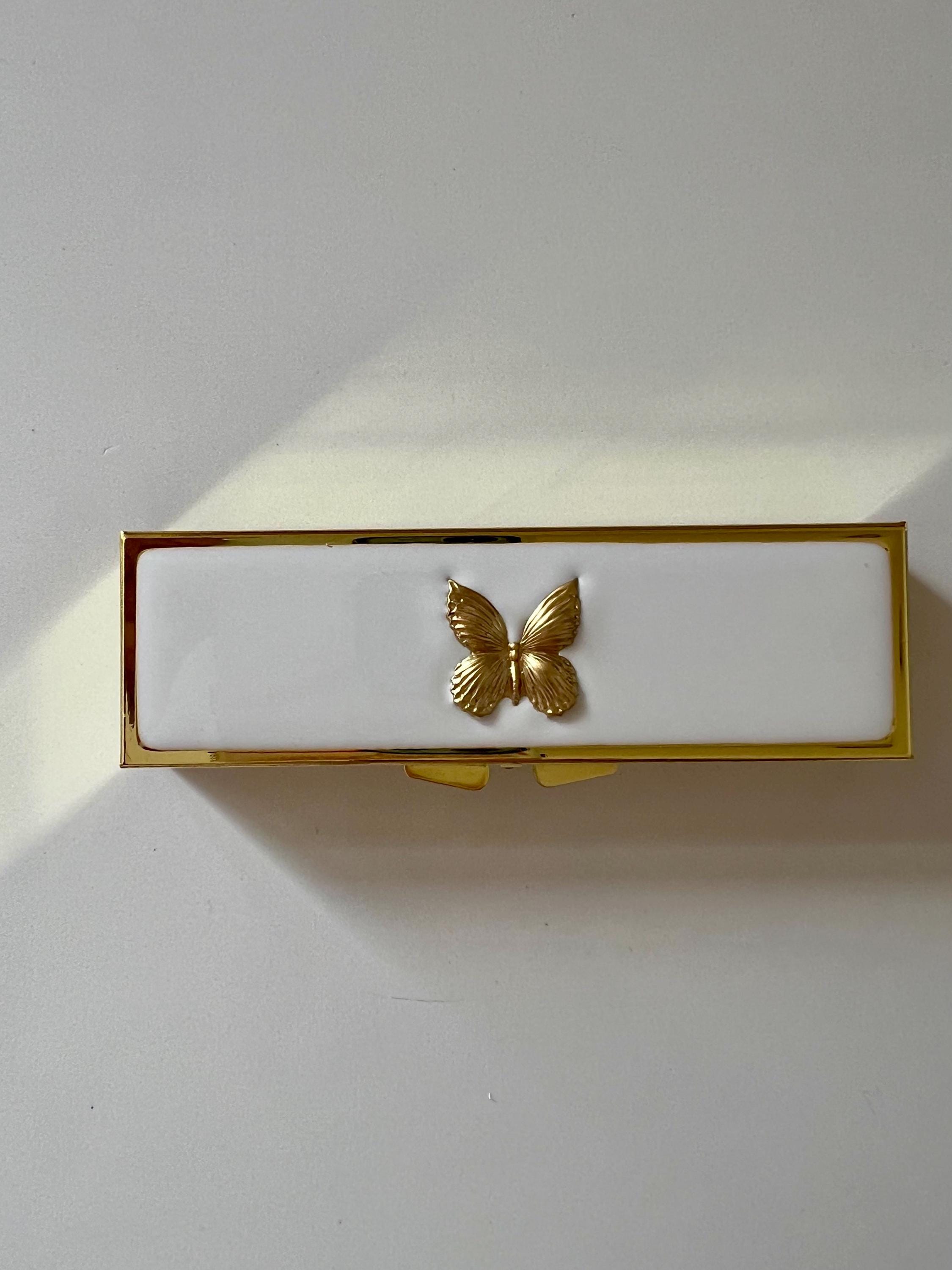 Gold butterfly pill box