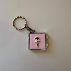 Mini Ice Cream Compact Mirror Keychain: Pink Pill Container Keepsake