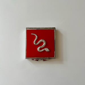 Snake Pocket Mirror: Silver serpent on red resin stainless steel compact
