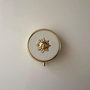 Celestial Medicine Box: Brass Sun on White Resin Pill Case