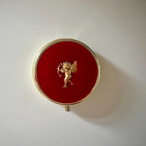 Handcrafted Pill Box, Cupid Cherub, Red Resin, Travel Medicine Case