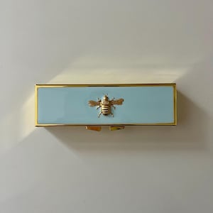 Gold Bee Pill Box: Light Blue 7-Day Medicine Storage Case with Mirror