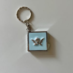 Cherub Compact Mirror Keychain: Blue Resin Pill Box Keepsake