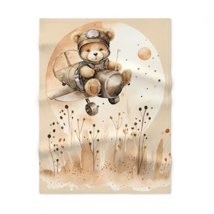 Teddy Bear, Soft Fleece, Baby Blanket, Neutral Colored, Baby Shower, Newborn Boy, Airplane