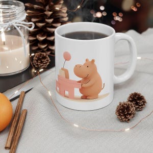 Baby Hippo Piano Mug, Pastel Colors, Whimsical Design