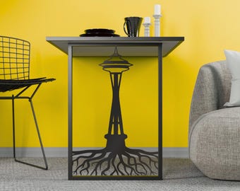 Seattle Space Needle Wall Mounted Foldable Table – Modern Line Art Design – Small Space Desk