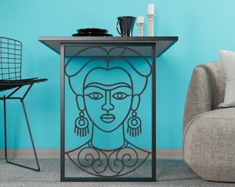 Wall Mounted Foldable Table - Frida Kahlo Folding Wall Desk -  Artistic Metal Portrait Design