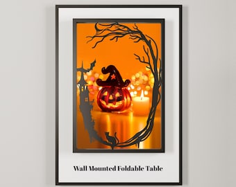 Halloween Foldable Wall Table – Pumpkin Witch Hat, Space Saving Desk