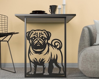 Wall Mounted Folding Table - Pug Dog Design - Portable MDF Side Table - Space Saving Desk
