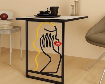Wall Mounted Folding Desk: Abstract Face Line Art - Space Saving Table