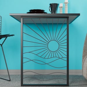 Wall Mounted Folding Table: Coastal Sun & Wave Art - Space Saver