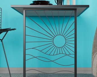 Wall Mounted Folding Table: Coastal Sun & Wave Art - Space Saver