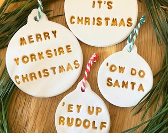Adornos navideños de Yorkshire hechos a mano: adornos navideños novedosos