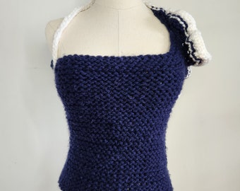 Asymmetrical "backless" knit top