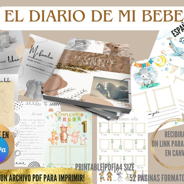 Spanish Baby Memory Book, Libro de bebé, Diario de bebé en español Imprimible, Libro de Memorias de Bebé, Libro de bebé primer año