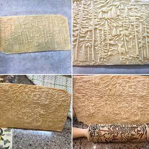 clay stamp, embossed rolling pin deer in mountain pine  forest
