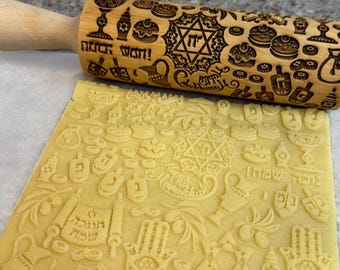 Hanukkah Embossed Rolling Pin, Clay Hand Roller, Hanukkah Textured Vanilla Cookies Tool, Engraved Rolling Pin, Pottery Tool, Gift for Jewish