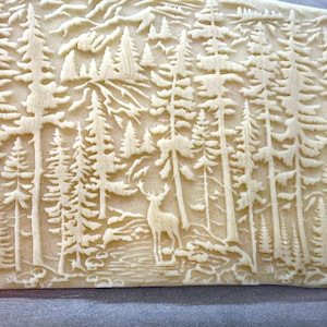 Rolling Pin Deer in Mountain Pine Forest for Clay Embossing, Ceramic Tool, Pottery Stamp, Engraved Embossed Rolling Pin for Pie Crust