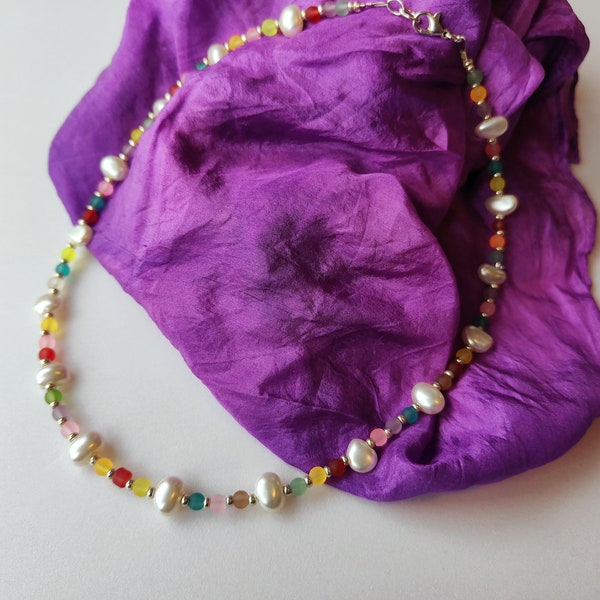 Multi-coloured upcycled beaded necklace, Quirky, Handmade, unique, boho, sustainable, artisan, hippie chic, gift for her, costume jewellery