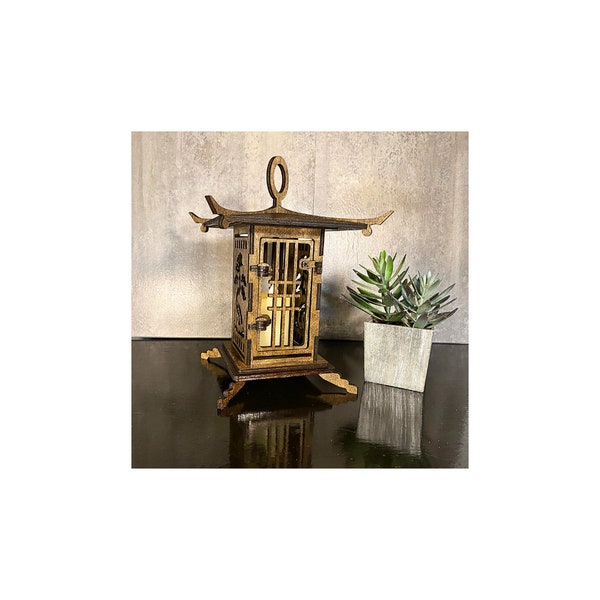 Hand Crafted Wood Japanese Pagoda Lantern, Wood Candleholder, Home Decor, Gifts for Him, Gifts for Her