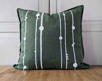 Hand-Painted Pillow Cover • Decorative Pillow • Spring Pillow • Swedish Design • Scandinavian Design • Handmade • Stripes / Green Stripe