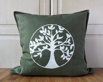 Hand-Painted Pillow Cover • Decorative Pillow • Spring Pillow • Swedish Design • Scandinavian Design • Handmade • Botanical / Tree of Life