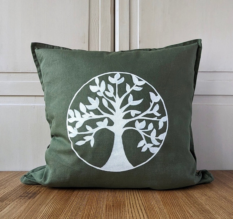 Hand-Painted Pillow Cover Decorative Pillow Spring Pillow Swedish Design Scandinavian Design Handmade Botanical / Tree of Life zdjęcie 1