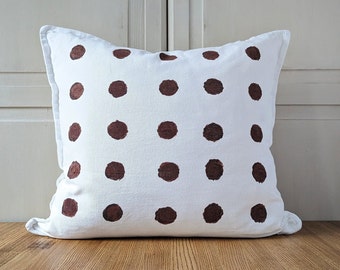 Hand-Painted Pillow Cover • Decorative Pillow • Spring Pillow • Swedish Design • Scandinavian Design • Handmade • Dots / Brown Polka Dots