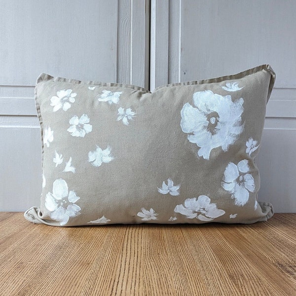 Hand-Painted Pillow Cover • Decorative Pillow • Spring Pillow • Swedish Design • Scandinavian Design • Handmade • Flowers / Boho Flowers