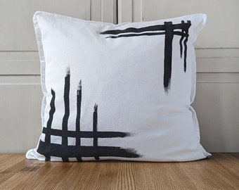 Hand-Painted Pillow Cover • Decorative Pillow • Spring Pillow • Swedish Design • Scandinavian Design • Handmade • Abstract / Abstract black