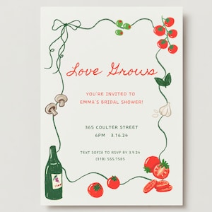 Modèle numérique d'invitation à une fête dessiné à la main | Thème de fête tomate | Sauce rouge à l'italienne | Modèle de toile modifiable