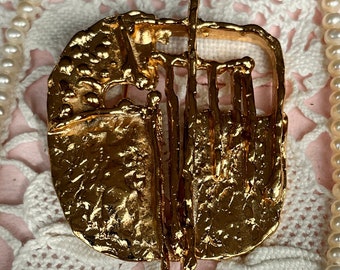 Vintage late70&#39;s begin 80&#39;s gold plated signed VB designer brooch  Midcentury brutalist  design