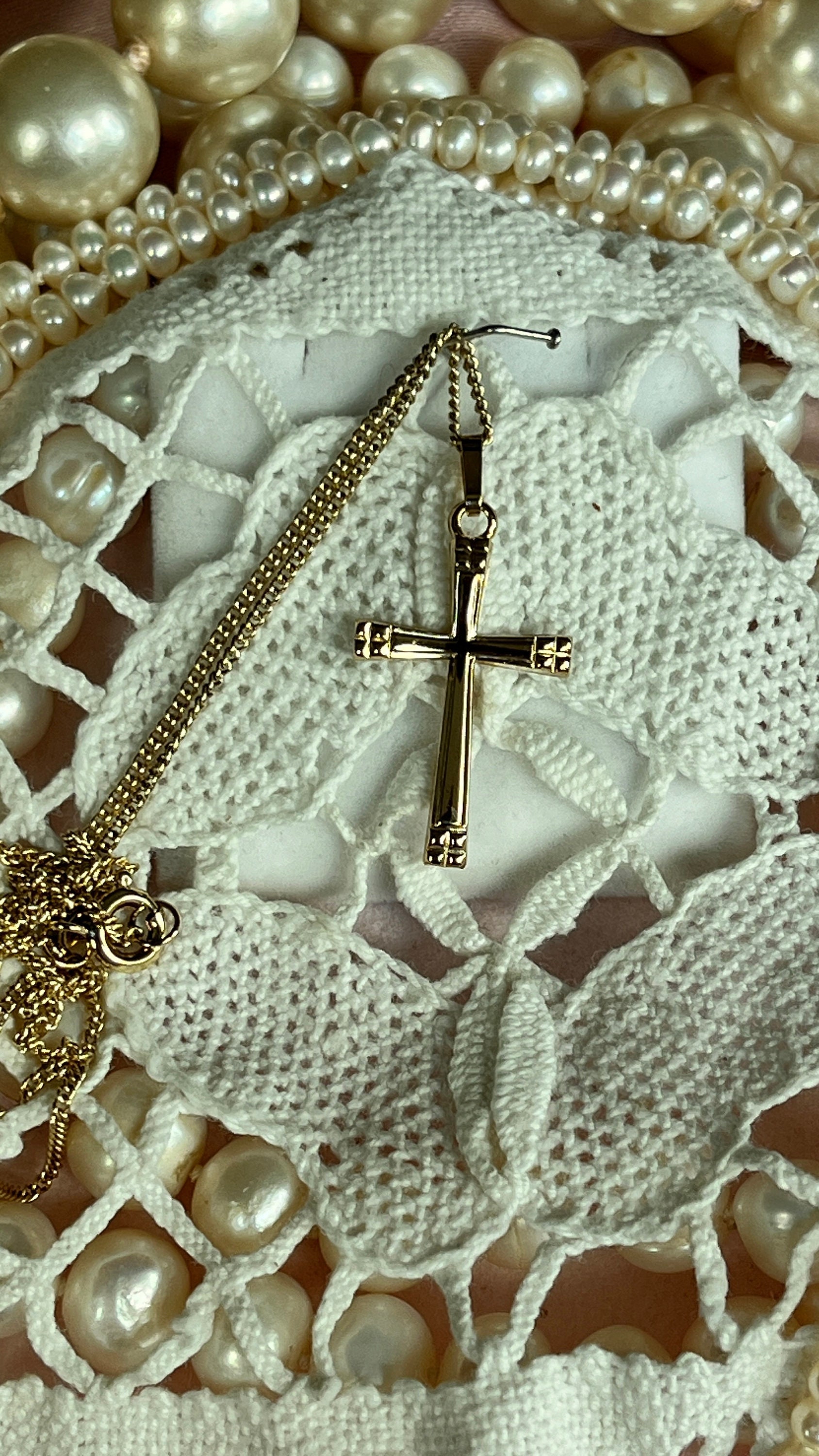 Beautiful rare find vintage German 1950's high-quality rolled gold cross crucifix with chain amerik K&L Kordes  Lichtenfels fully hallmarked
