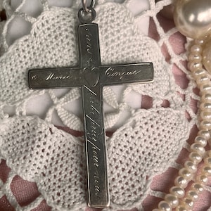 Antique original 19th century catholic nun cross solid silver reliquary pendant