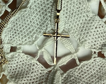 Beautiful rare find vintage German 1950&#39;s high-quality rolled gold cross crucifix with chain amerik K&L Kordes  Lichtenfels fully hallmarked