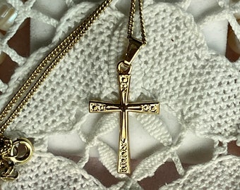Beautiful rare find vintage German 1950&#39;s high-quality rolled gold cross crucifix with chain amerik K&L Kordes  Lichtenfels fully hallmarked