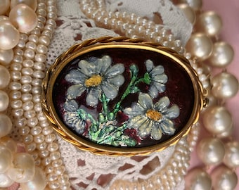 Gorgeous antique BIG hand painted French Limoges  flower enameled SIGNED Broche 1920&#39;s