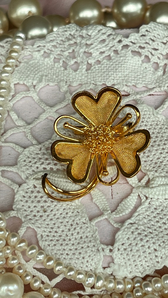 BROCHE Vintage Années 70 - Filigrane Doré, Perles Et Pierre Dorée - Style Romantique & Bohème - Sans Marque